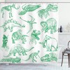 Various Dinosaurs Shower Curtain | Skeleton Illustrations Historic Theme | Cloth Fabric Bathroom Decor (Forest Green)