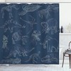 Various Dinosaurs Shower Curtain | Skeleton Illustrations Historic Theme | Cloth Fabric Bathroom Decor (Night Blue)