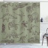 Various Dinosaurs Shower Curtain | Skeleton Illustrations Historic Theme | Cloth Fabric Bathroom Decor (Slate Brown)