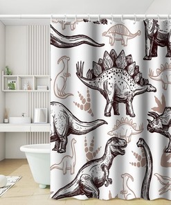 Various Dinosaurs Sketch Pattern Tan Shower Curtain for Dinosaur World Theme Kids Bathroom Decor