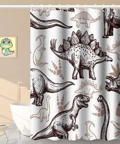 Various Dinosaurs Sketch Pattern Tan Shower Curtain for Dinosaur World Theme Kids Bathroom Decor