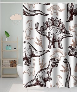 Various Dinosaurs Sketch Pattern Tan Shower Curtain for Dinosaur World Theme Kids Bathroom Decor