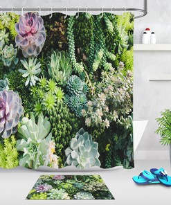 Various Succulents Plants Pattern Print Waterproof Fabric Shower Curtain For Bathroom