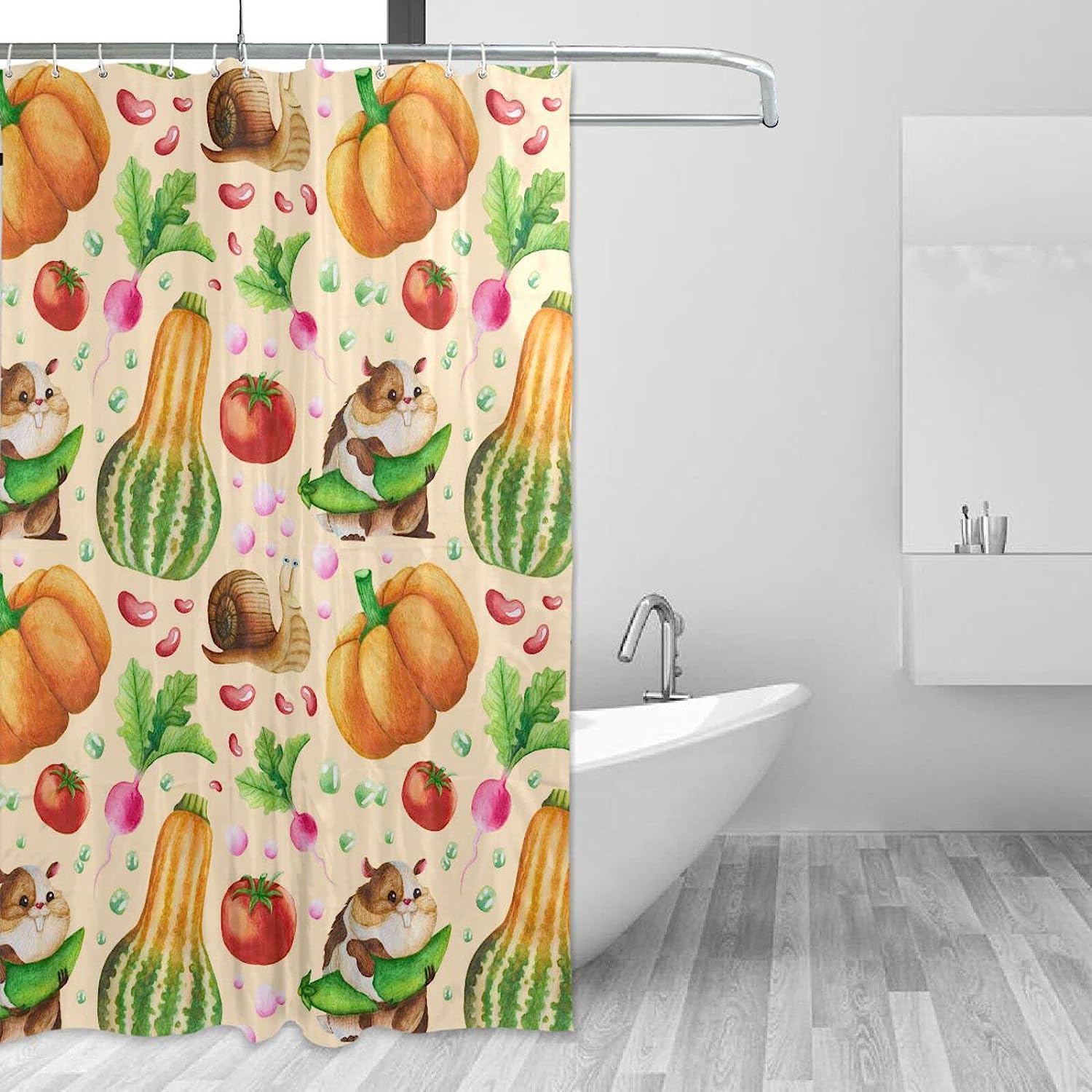 Vegetable Garden Hamsters Shower Curtain - Waterproof Fabric Bath Accessory by WELLDAY