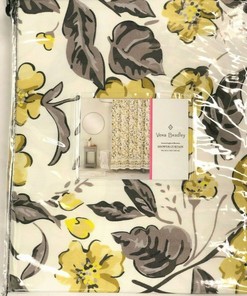 Vera Bradley HUMMINGBIRD BLOOMS Fabric Shower Curtain Gray Yellow Floral New, 72x72