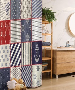 Vermilion Blue Maritime And Marine Life Design Vintage Sailor Knot Anchor Motifs Stall Shower Curtain