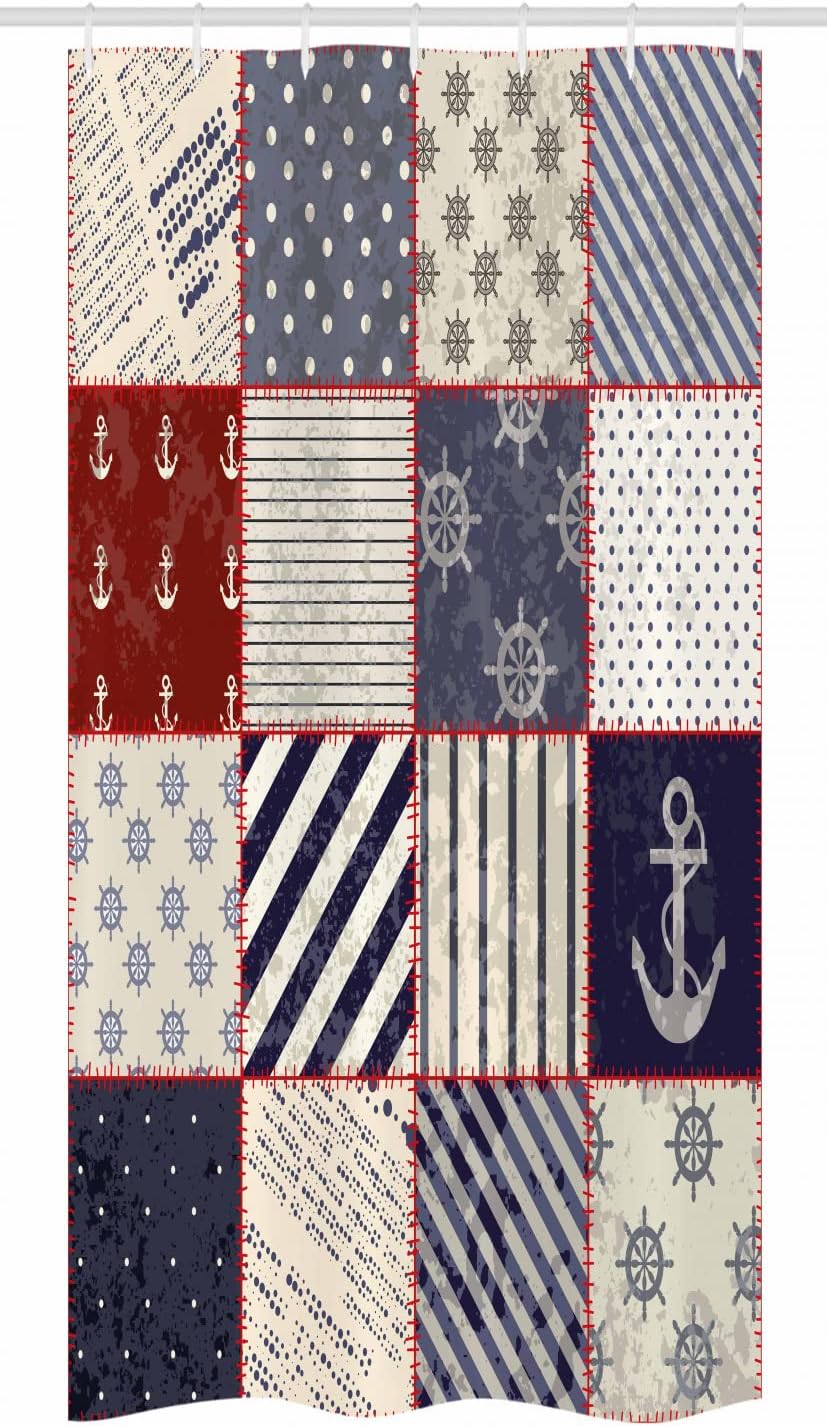 Vermilion Blue Maritime And Marine Life Design Vintage Sailor Knot Anchor Motifs Stall Shower Curtain - Image 3
