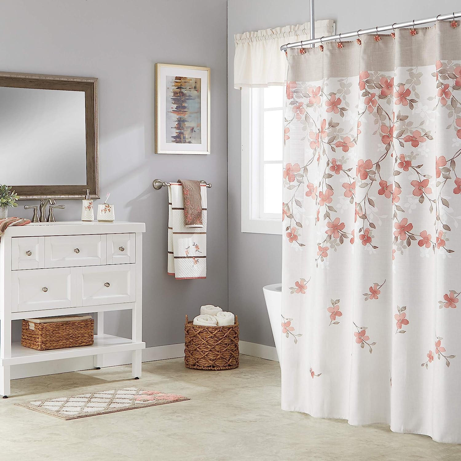 Vern Yip Whale Waves Shower Curtain, Dove Gray Bathroom Decor
