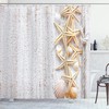 Vertical Direction Wood Surface Ocean Beach Nautical Print Seashells Shower Curtain