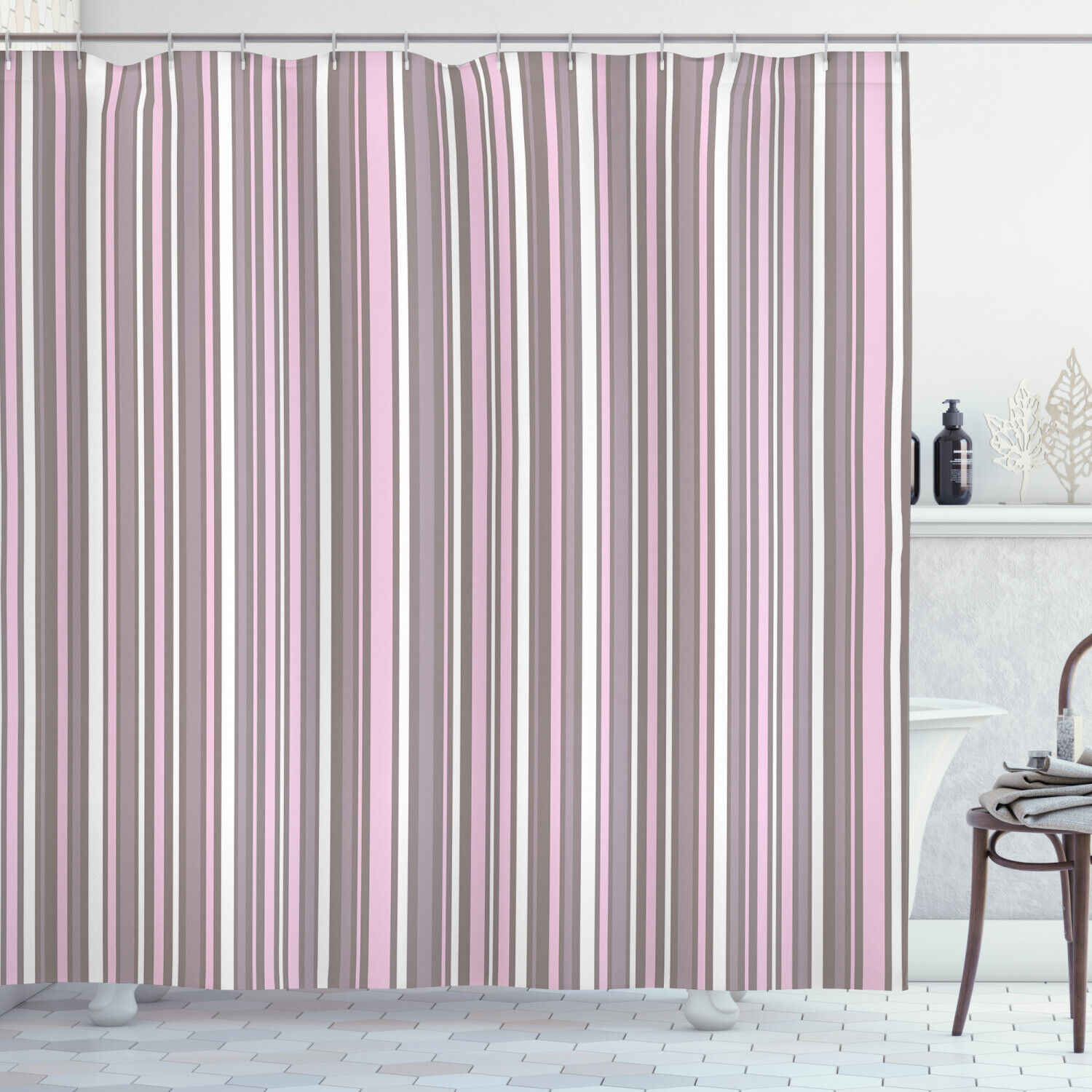 Vertical Line Art Print Shower Curtain For Contemporary Bathroom