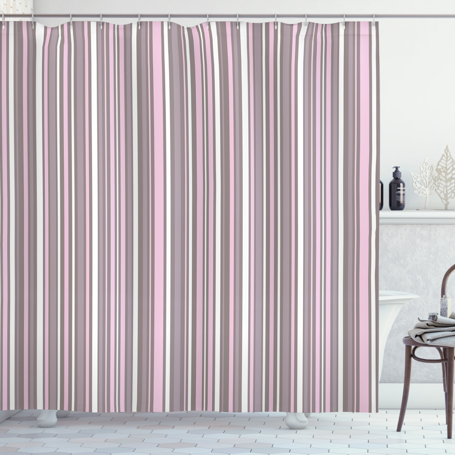Vertical Line Art Print Shower Curtain For Contemporary Bathroom
