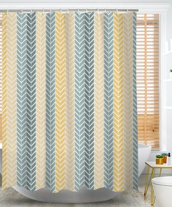 Vertical Minimalist Blue And Yellow Vintage Geometry Line Shower Curtain For A Classic Look