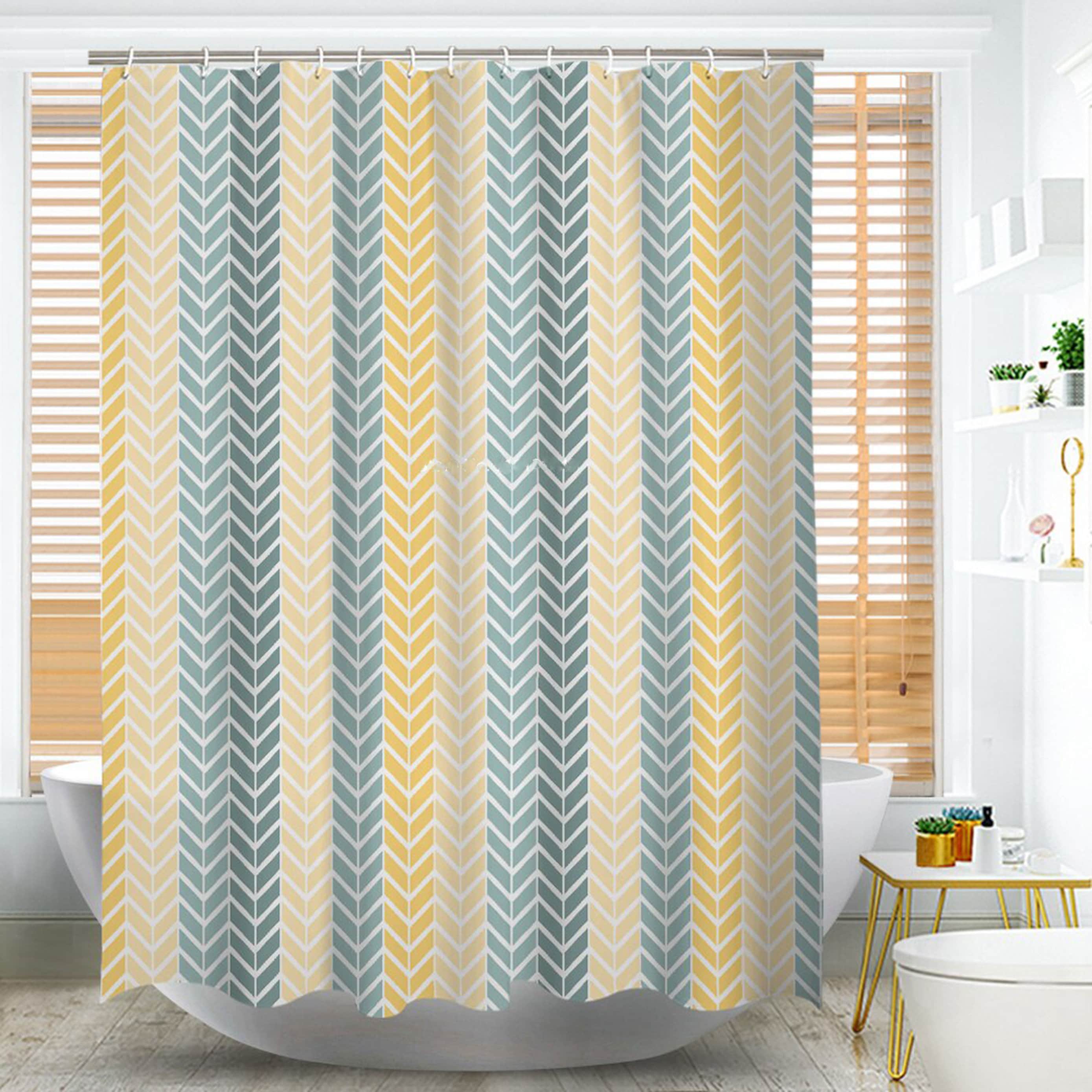 Vertical Minimalist Blue And Yellow Vintage Geometry Line Shower Curtain For A Classic Look