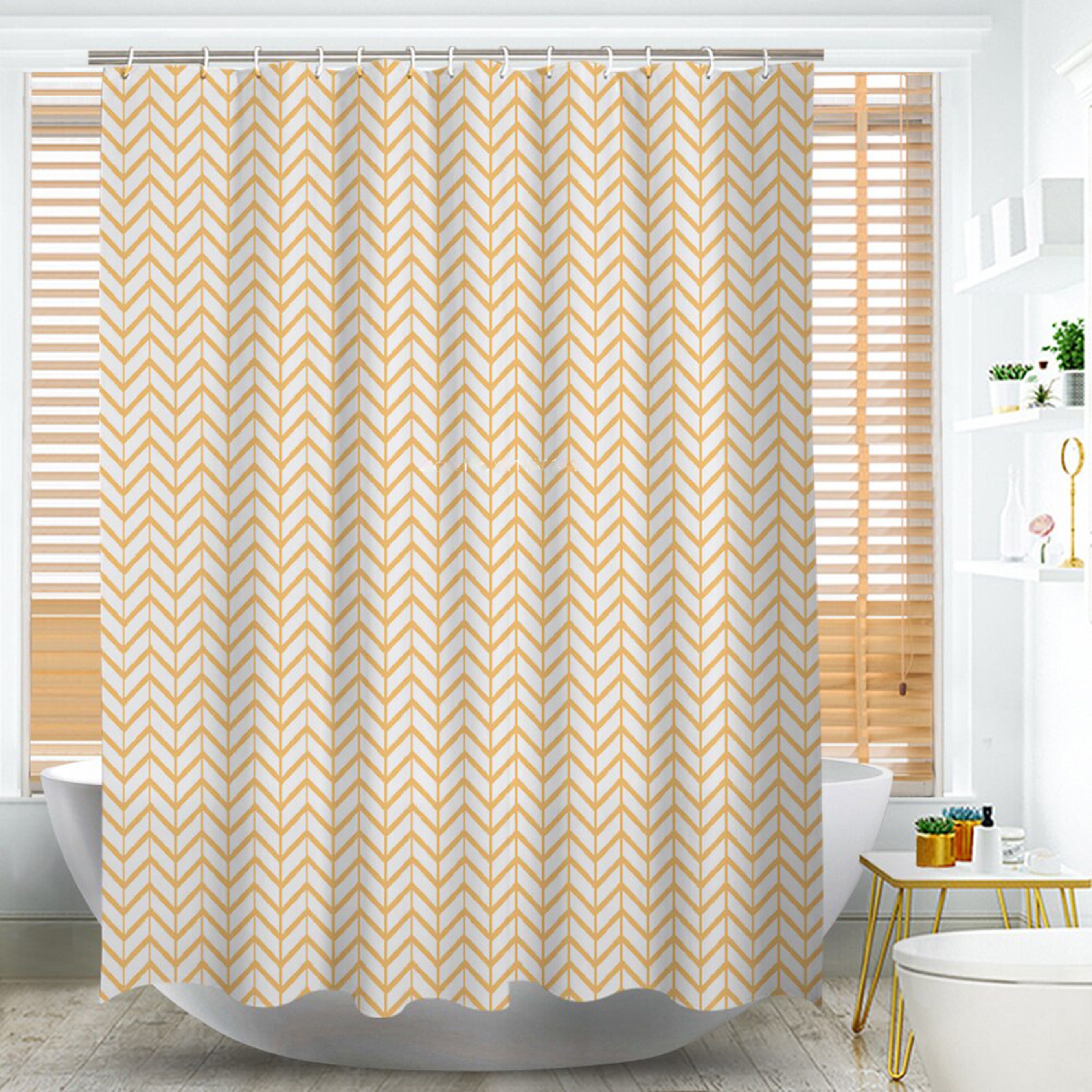 Vertical Minimalist Blue And Yellow Vintage Geometry Line Shower Curtain For A Classic Look - Image 2