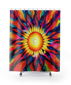 Vibrant 70s Hippie Art Sun Flower Shower Curtain for A Retro Bathroom Vibe