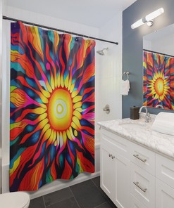 Vibrant 70s Hippie Art Sun Flower Shower Curtain for A Retro Bathroom Vibe