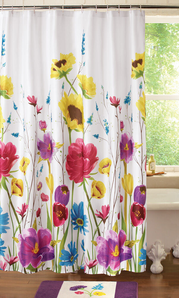 Vibrant And Colorful Garden Spring Flowers On Prisma Bathroom Shower Curtain