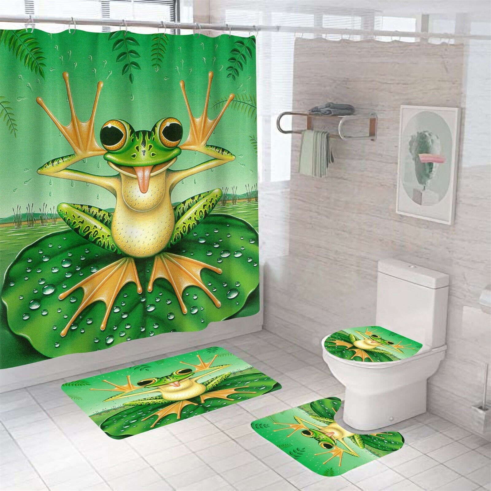 Vibrant And Fun Frog Shower Curtain For Bathrooms - A Perfect Addition To Your Bathroom Decor