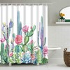 Vibrant And Lively Cactus Shower Curtain With Desert Tropical Plants-Purple Barbary Fig-Red Pink Floral Fuchsia Blossom