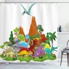 Vibrant And Playful Funny Creatures Trees Print Dinosaur Shower Curtain For A Unique And Quirky Bathroom Decor