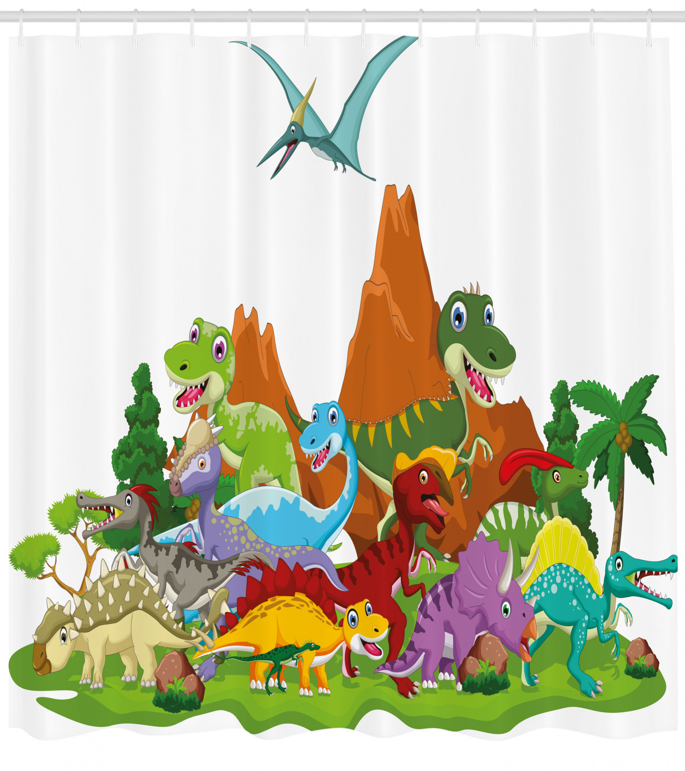 Vibrant And Playful Funny Creatures Trees Print Dinosaur Shower Curtain For A Unique And Quirky Bathroom Decor - Image 4