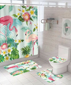 Vibrant And Waterproof Shower Curtain With A Playful Pink Flamingo Design, Perfect For Modern Bathroom Decor