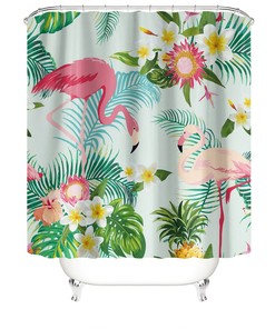 Vibrant And Waterproof Shower Curtain With A Playful Pink Flamingo Design, Perfect For Modern Bathroom Decor