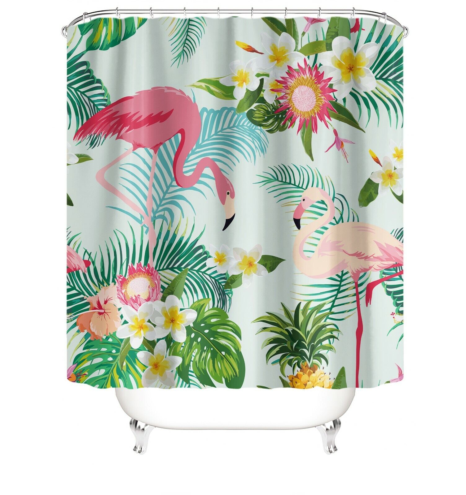 Vibrant And Waterproof Shower Curtain With A Playful Pink Flamingo Design, Perfect For Modern Bathroom Decor