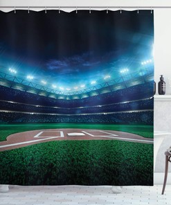 Vibrant Baseball Stadium Shower Curtain In Green And Blue
