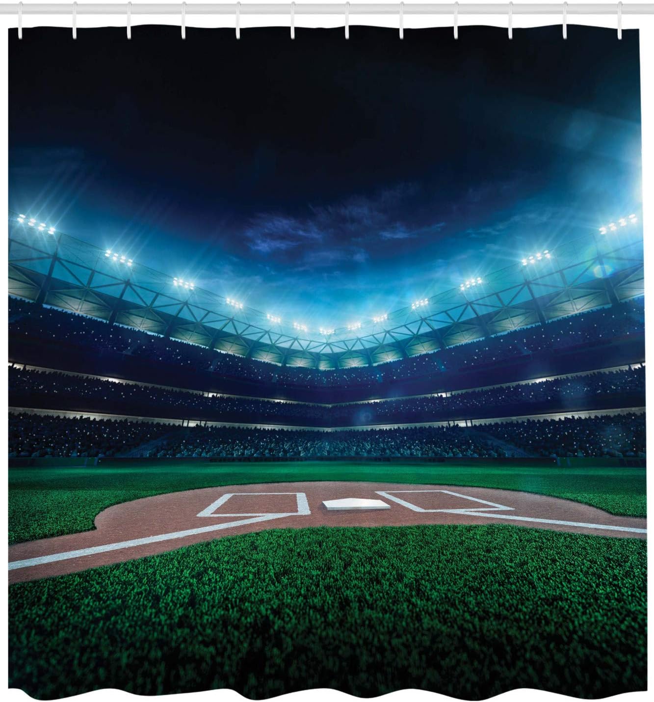 Vibrant Baseball Stadium Shower Curtain In Green And Blue - Image 2