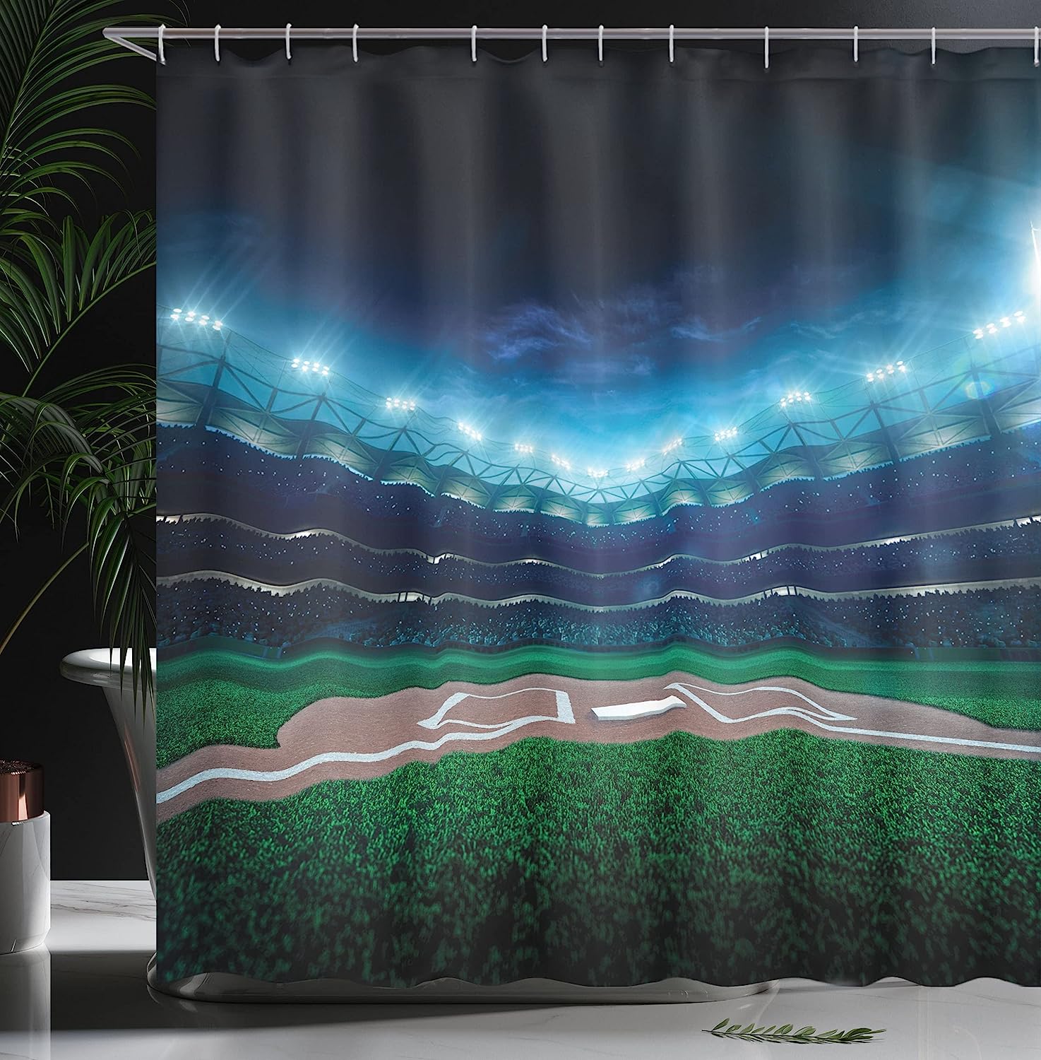 Vibrant Baseball Stadium Shower Curtain In Green And Blue - Image 3