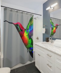 Vibrant Birds And Flowers Hummingbird Shower Curtain For Bathroom