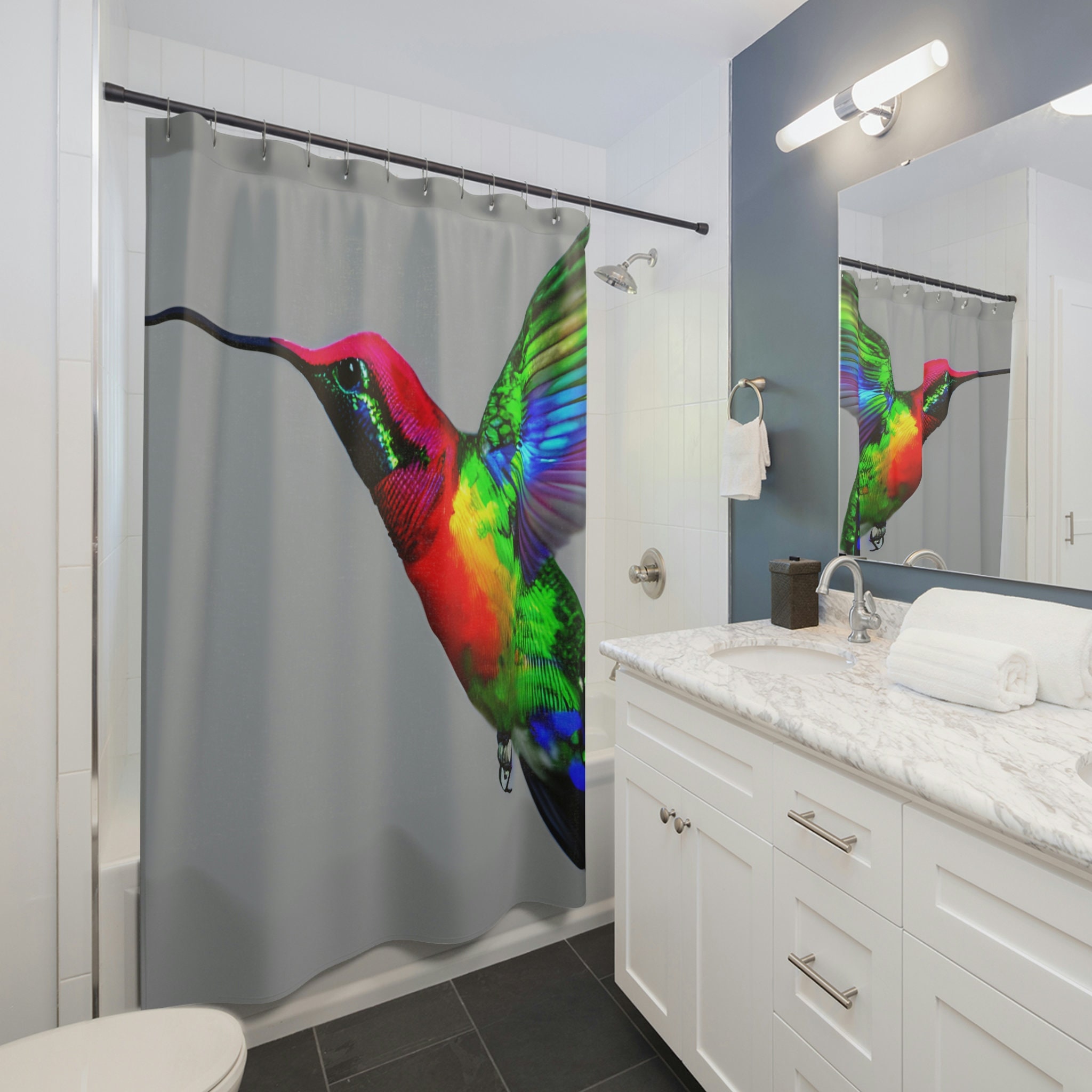 Vibrant Birds And Flowers Hummingbird Shower Curtain For Bathroom