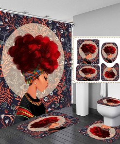 Vibrant Black Girl Bathroom Decor Set With African American Shower Curtain