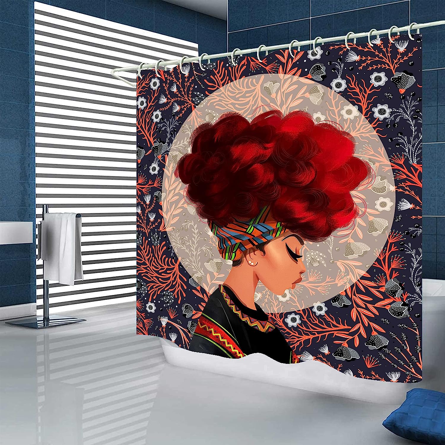 Vibrant Black Girl Bathroom Decor Set With African American Shower Curtain - Image 2