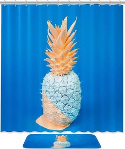 Vibrant Blue Pineapples Waterproof Shower Curtain 