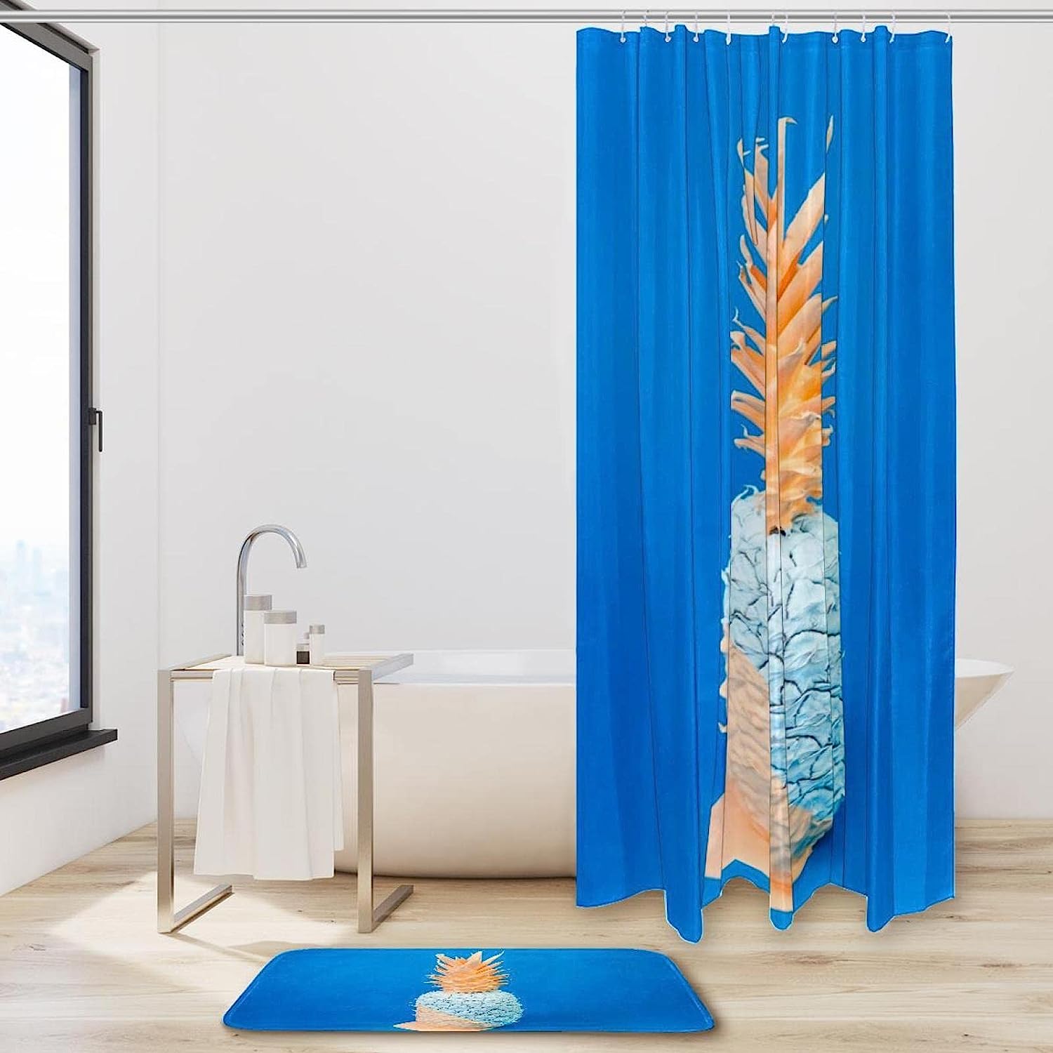Vibrant Blue Pineapples Waterproof Shower Curtain
