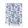 Vibrant Blue White Jungle Leaves Shower Curtain with Contemporary Toile de Jouy Art 