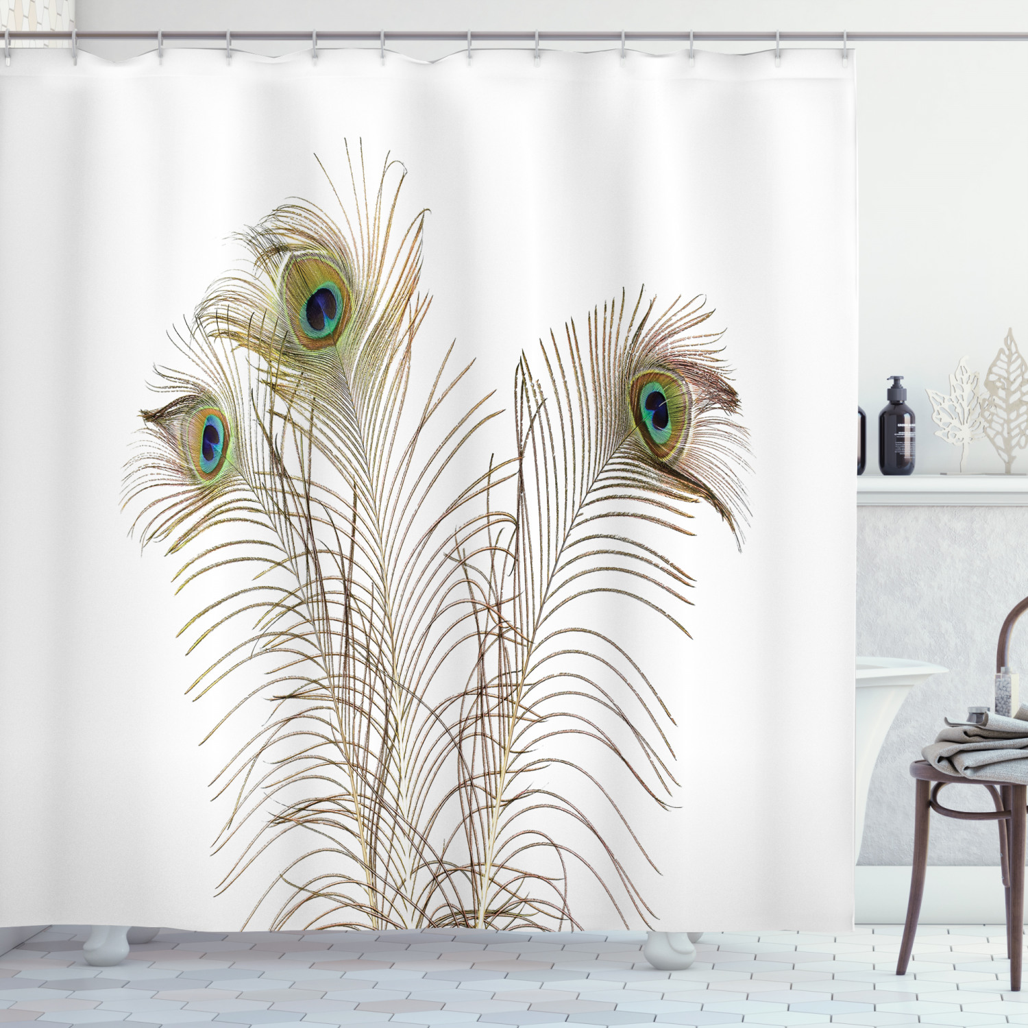 Vibrant Boho Feathers Print Shower Curtain - Colorful Bathroom Decor