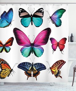 Vibrant Butterflies Set Print Shower Curtain for a Fun and Whimsical Bathroom Decor