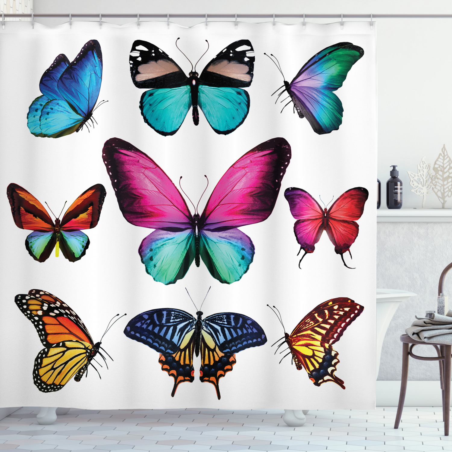 Vibrant Butterflies Set Print Shower Curtain for a Fun and Whimsical Bathroom Decor