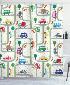 Vibrant Cars Driving On Roads Traffic Urban Themed Shower Curtain - Cloth Fabric Bathroom Decors
