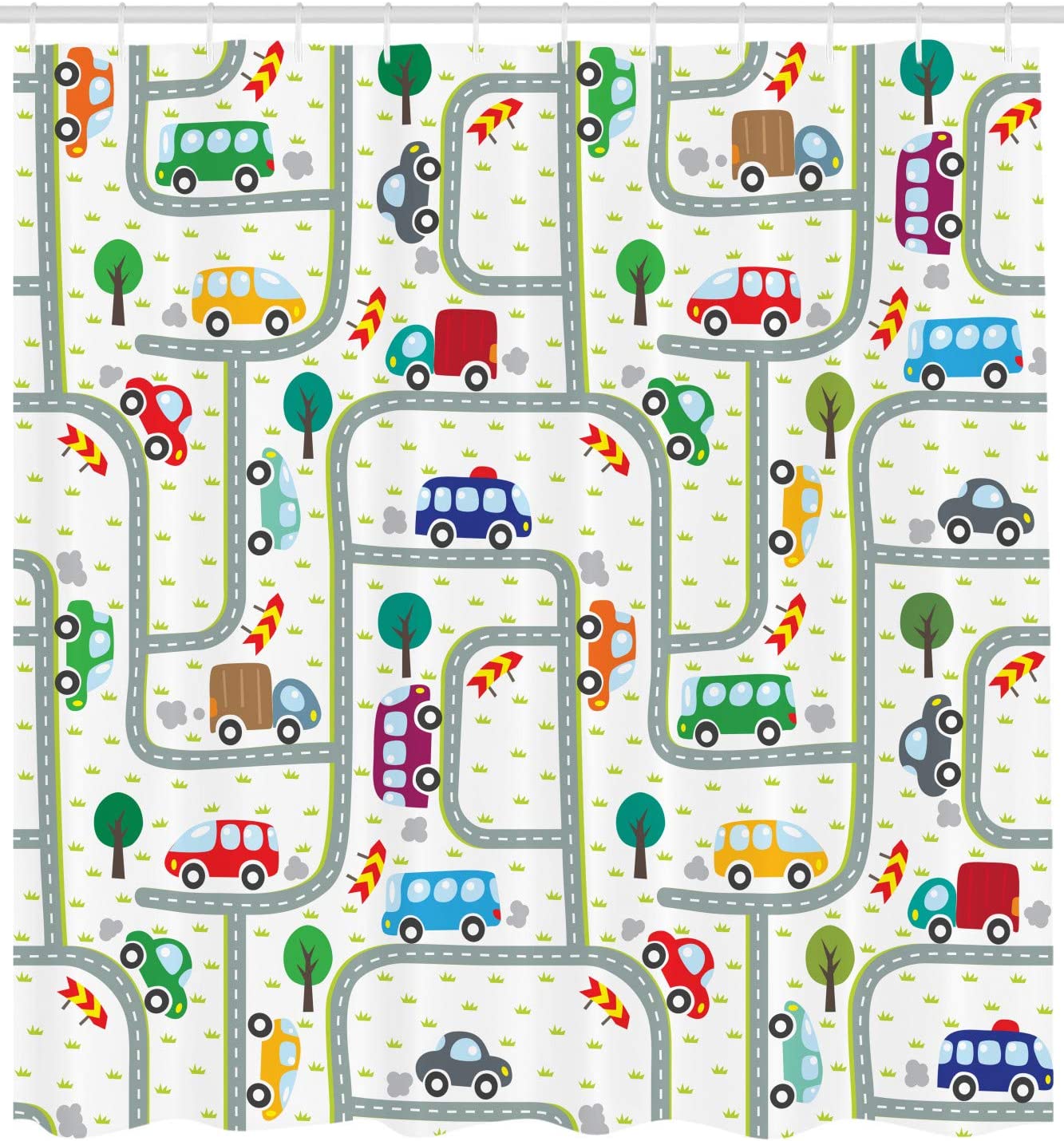 Vibrant Cars Driving On Roads Traffic Urban Themed Shower Curtain - Cloth Fabric Bathroom Decors - Image 2