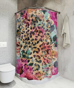 Vibrant Cheetah Shower Curtain With Flower Design