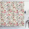 Vibrant Colored Complex Image Birds And Roses Shower Curtain, Leaves And Polka Dots Nature Scenery Bathroom Decors