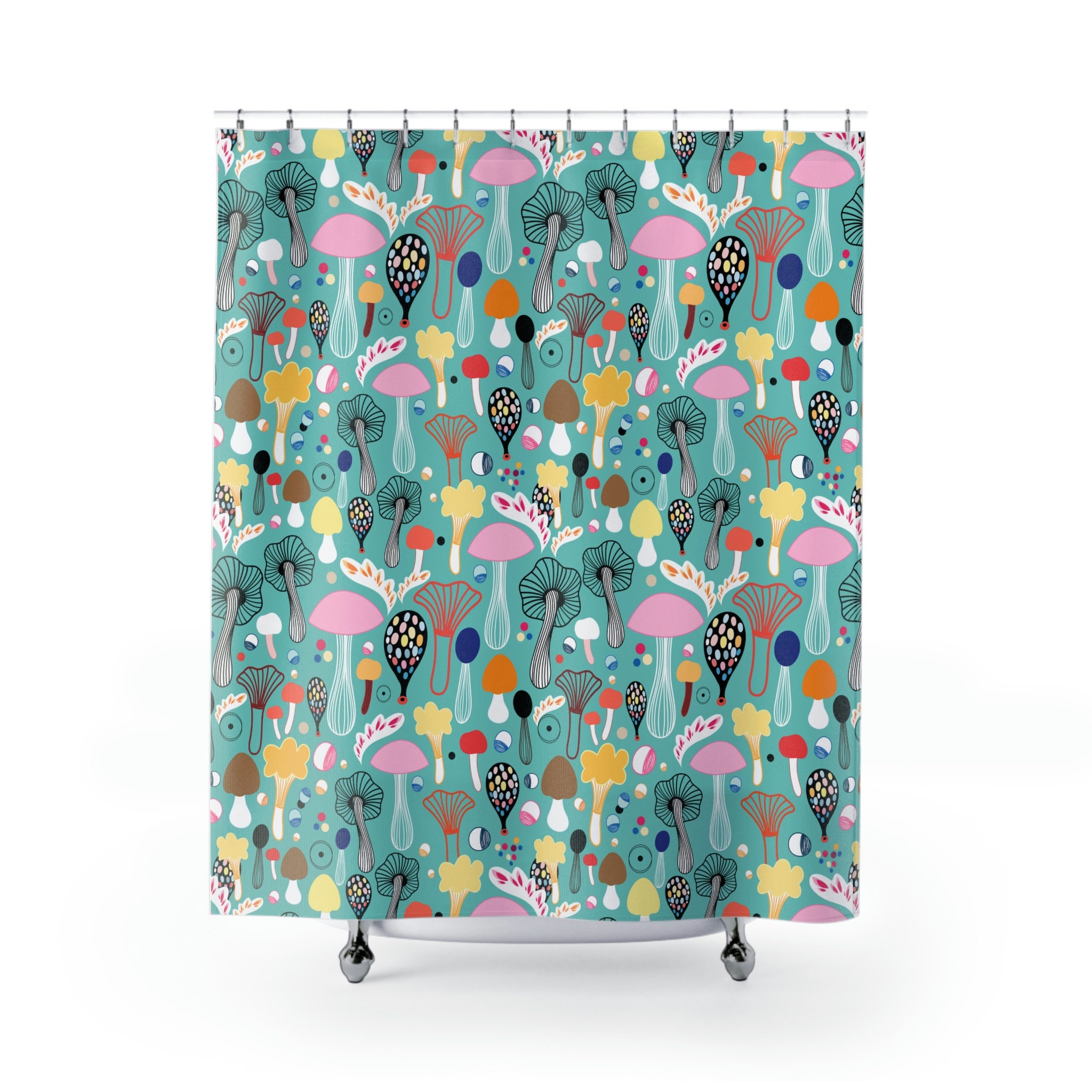 Vibrant Colorful Mushrooms Print Shower Curtain For Unique Bathroom Decor - Image 2
