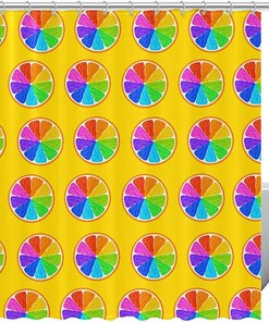 Vibrant Colorful Rainbow Lemon Pattern Shower Curtain For Cheerful Bathroom Decor