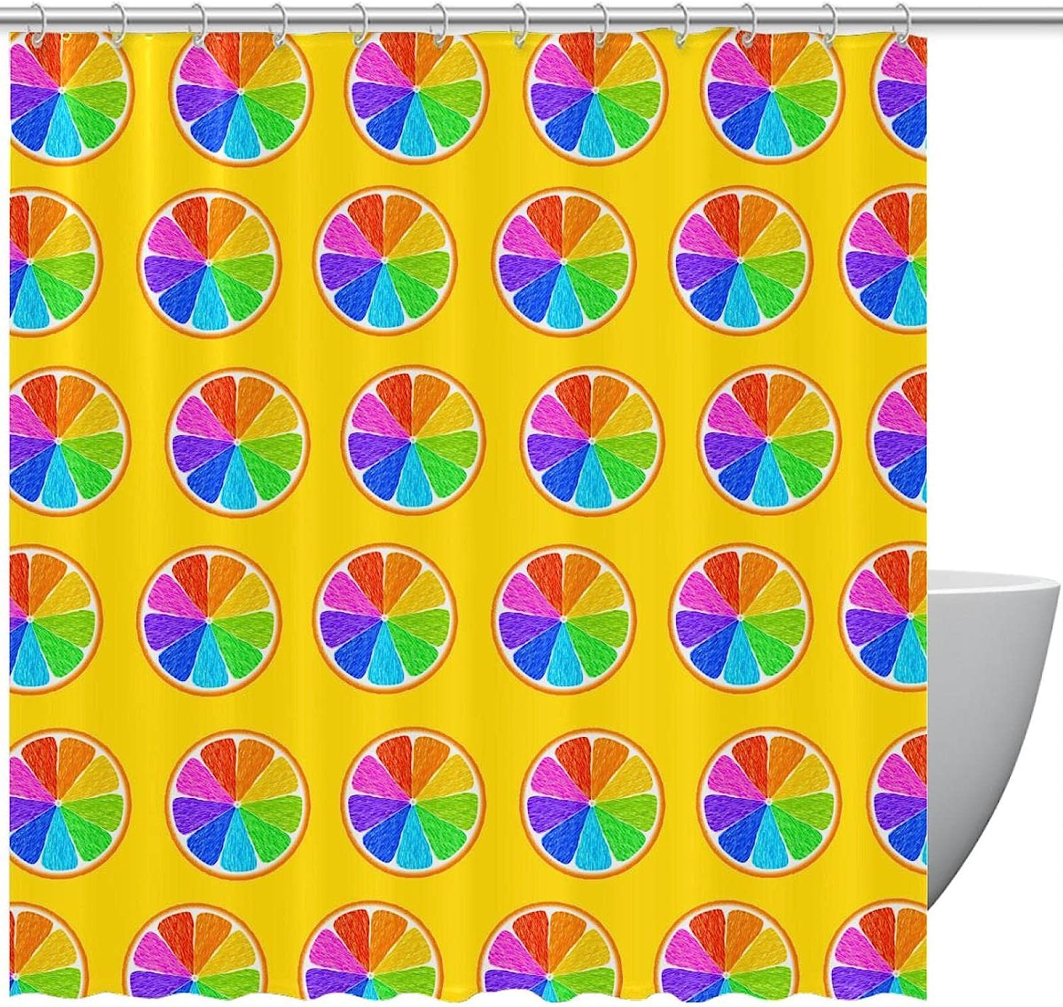 Vibrant Colorful Rainbow Lemon Pattern Shower Curtain For Cheerful Bathroom Decor