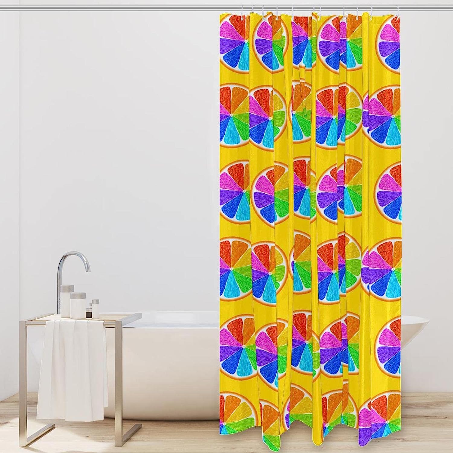 Vibrant Colorful Rainbow Lemon Pattern Shower Curtain For Cheerful Bathroom Decor - Image 2