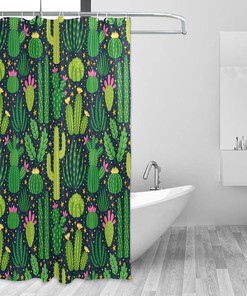 Vibrant Colorful Tropical Cactus Print Shower Curtain for Bathroom Decoration